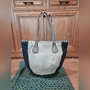 orYANY New Lyssie Braided Leather Tote Shopper Shoulder Handbag BLUE Navy NWOT